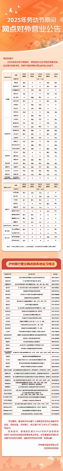 2025年劳动节期间网点对外营业公告（官网、微信版）